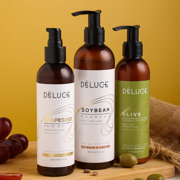 SOYBEAN SHAMPOO, OLIVE CONDITIONER & GRAPESEED